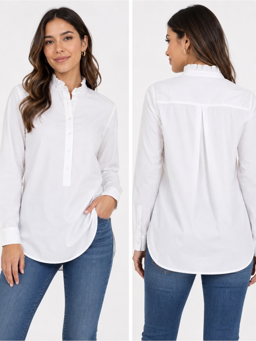 J. McLaughlin White Ruffle Neck Button-Front Blouse size XS